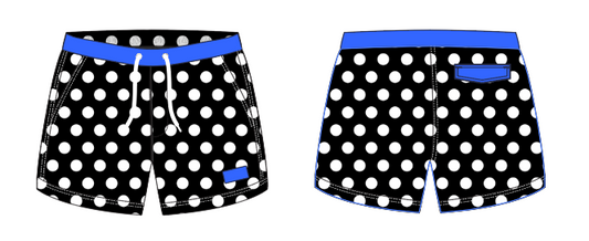 Polka Dot 1 ~ black/white/royal swim shorts (Summer 2024)