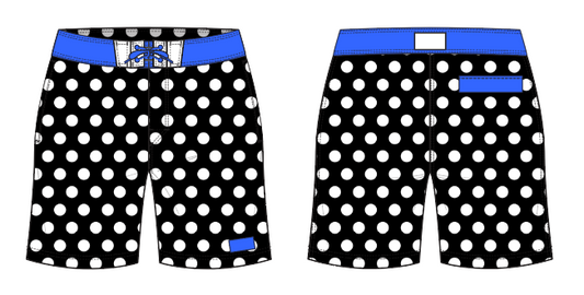 Polka Dot 1 ~ black/white/royal board shorts (Summer 2024)