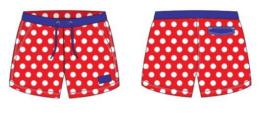 Polka Dot 2 ~ red/white/navy swim shorts (Summer 2024)