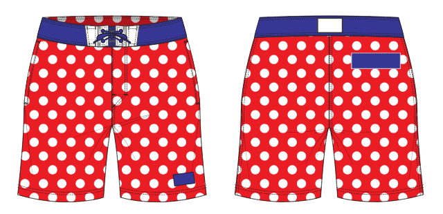 Polka Dot 2 ~ red/white/navy board shorts (Summer 2024)