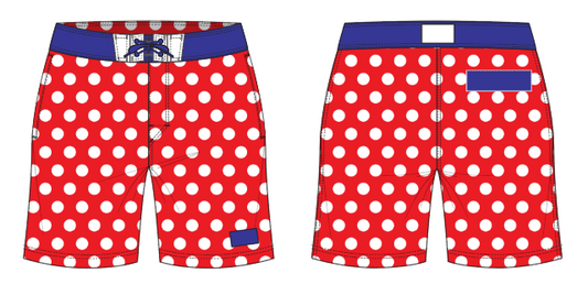 Polka Dot 2 ~ red/white/navy board shorts (Summer 2024)