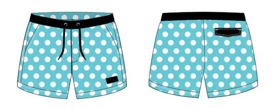Polka Dot 3 ~ teal/white/black swim shorts (Summer 2024) **