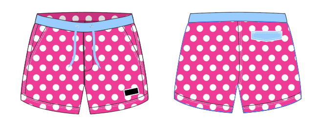 Polka Dot 5 ~ fuchsia/white/sky swim shorts (Summer 2024)