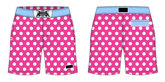 Polka Dot 5 ~ fuchsia/white/sky board shorts (Summer 2024)
