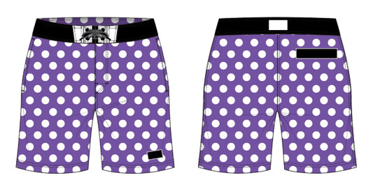 Polka Dot 6 ~ purple/white/black board shorts (Summer 2024)