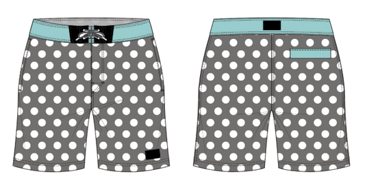 Polka Dot 8 ~ dkgrey/white/seafoam board shorts (Summer 2024)