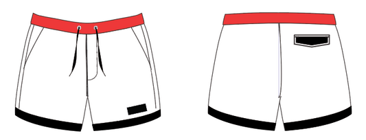 Solid 5 ~ white/red/black swim shorts (Summer 2024)