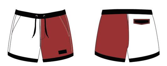 State 3 ~ white/burgundy/black ALABAMA-1 swim shorts (Summer 2024)