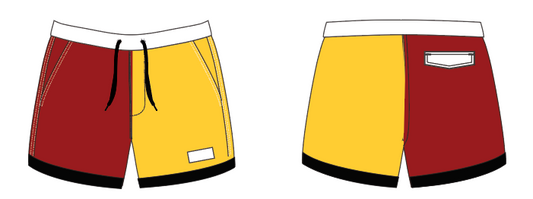 State 9 ~ burgundy/yellow/white CALIFORNIA-1 swim shorts (Summer 2024)