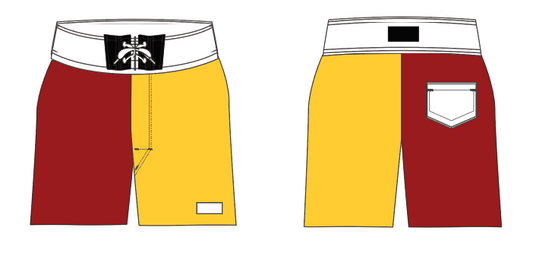 State 9 ~ burgundy/yellow/white CALIFORNIA-1 board shorts (Summer 2024)