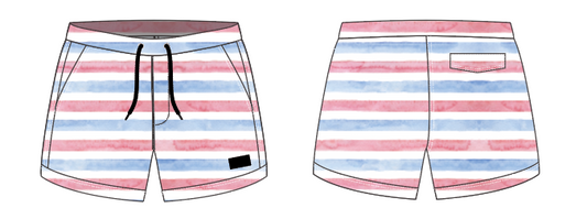 Textured Stripe 7 ~ sky & red medium stripe swim shorts (Summer 2024)