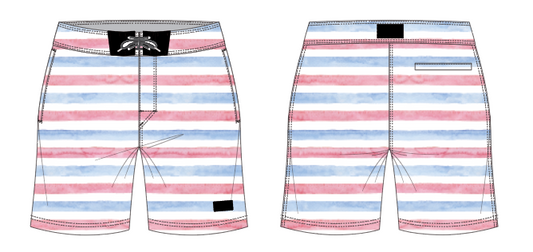Textured Stripe 7 ~ sky & red medium stripe board shorts (Summer 2024)